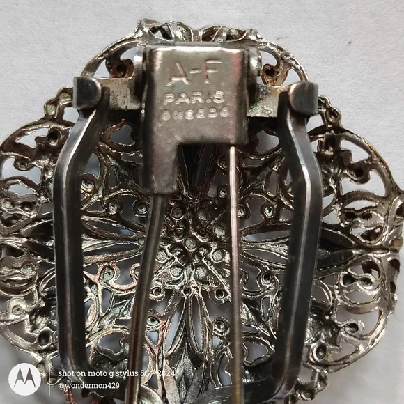 🗼A-F Paris France Brooch Art Nouveau Silver Filigree Clip Vintage - Picture 3 of 10
